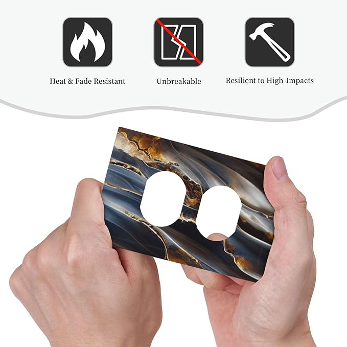 Gradient Abstract Ripple Blue Gold Marble Printed Single Duplex Wall Plate Covers Light Switch Cover 1 Gang Outlet Plate Decorative Switchplate Covers Electrical Faceplate for Kitchen Bathroom Decor