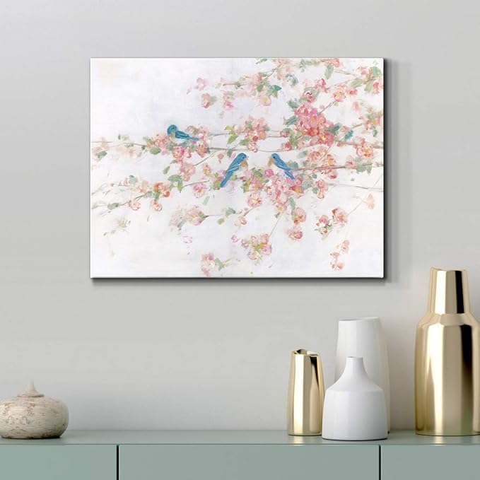 Renditions Gallery Canvas Nature Wall Art Watercolor Home Paintings Little Bluebirds Tree Abstract Modern Botanical Decorations Artwork for Office Bedroom Kitchen Prints - 8"x12" LT33