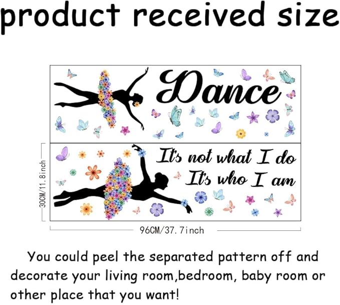 SUPERDANT Dance Wall Stickers Ballet Girl Wall Decals Girl with Butterfly Wall Sticker It's Not What I Do It's Who I Am Wall Decoration for Girl's Room Nursery Dancing Room