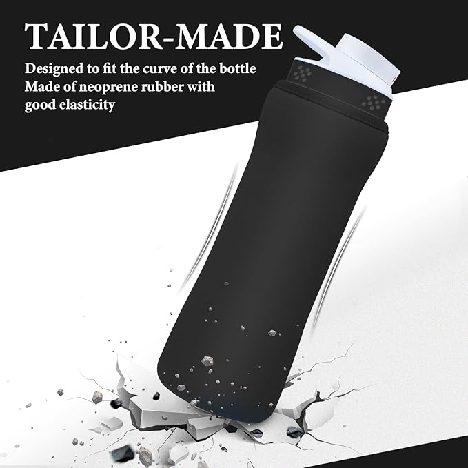 Sleeve Compatible with Cir-kul Water Bottle - 2 Pcs Water Bottle Sleeve Compatible with Cir-kul 22oz & Stainless Steel Bottle - Neoprene Insulated Water Bottle Cover for Retaining Temperature, （Black）