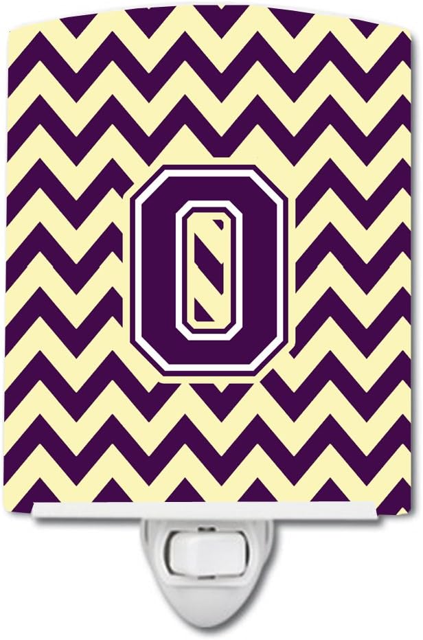 Caroline's Treasures CJ1058-OCNL Letter O Chevron Purple and Gold Ceramic Night Light Compact, UL-Certified, Ideal for Bedroom, Bathroom, Nursery, Hallway, Kitchen, 6x4x3, Multicolor