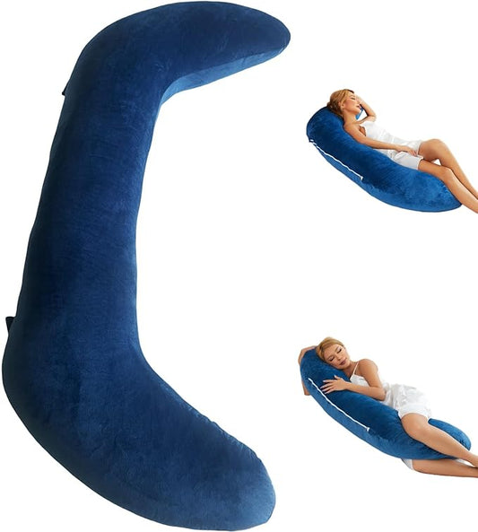 Swan Pillow Full Body Pillow,60 Inch Side Sleeper Pillows for Adults,Long Body Pillow for Back, Hip, Knee, and Leg Relief with Velvet Cover, Blue