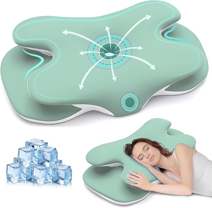 Cervical Pillow for Neck and Shoulder Pain Relief, Ergonomic Neck Pillow for Sleeping, Contour Memory Foam Cervical Pillow, Neck Pillow for Side Back Stomach Sleepers with Ice Silk Fabric (Green)