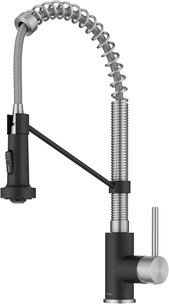 Kraus KPF-1610SSMB Bolden 18-Inch Commercial Kitchen Faucet with Dual Function Pull-Down Sprayhead in All-Brite Finish, Stainless Steel/Matte Black