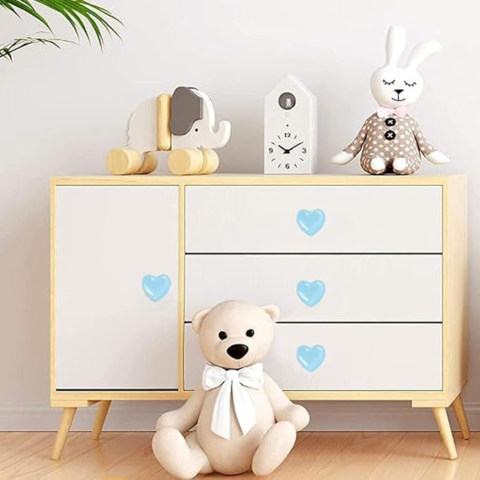 Cute Glossy Dresser Knobs Pink Ceramic Drawer Door Knobs Love Heart Shape Cabinet Cupboard Pull Handles Lovely Hardware Closet Knobs for Kids Girls Children's Bedroom (Blue-6pack)