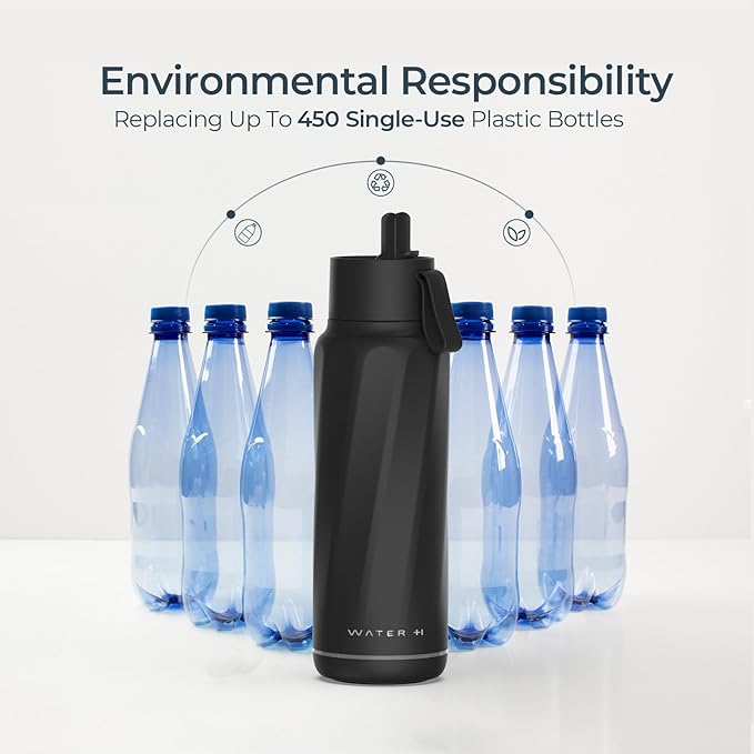 PureSip Vita Smart Water Bottle: BPA-Free Insulated Stainless Steel Bottle, Bluetooth Intake Smart Tracker & Reminder to Drink with Filter & Straw, Ideal Gift for Dad (18 oz)