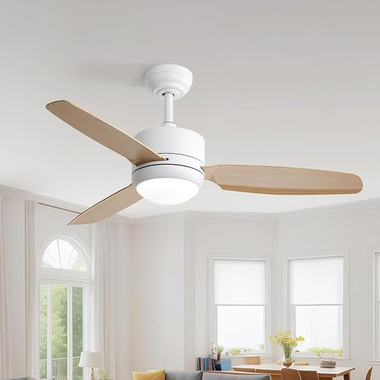 CACI Mall 46 inch Ceiling Fans with Lights and Remote, FUSH Mount Low Profile Ceiling Fan, Modern,3 Blade,6 Speed DC Motor,Quiet,Small Ceiling Fan for Bedroom Indoor/Outdoor Use