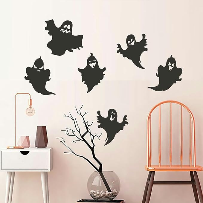Ghost Wall Stickers Halloween Wall Decor Black Ghost Wall Decals Self Adhesive Design Halloween Ghostly Window Clings for Bedroom Living Room Home School Wall Decoration Halloween Party Supplies