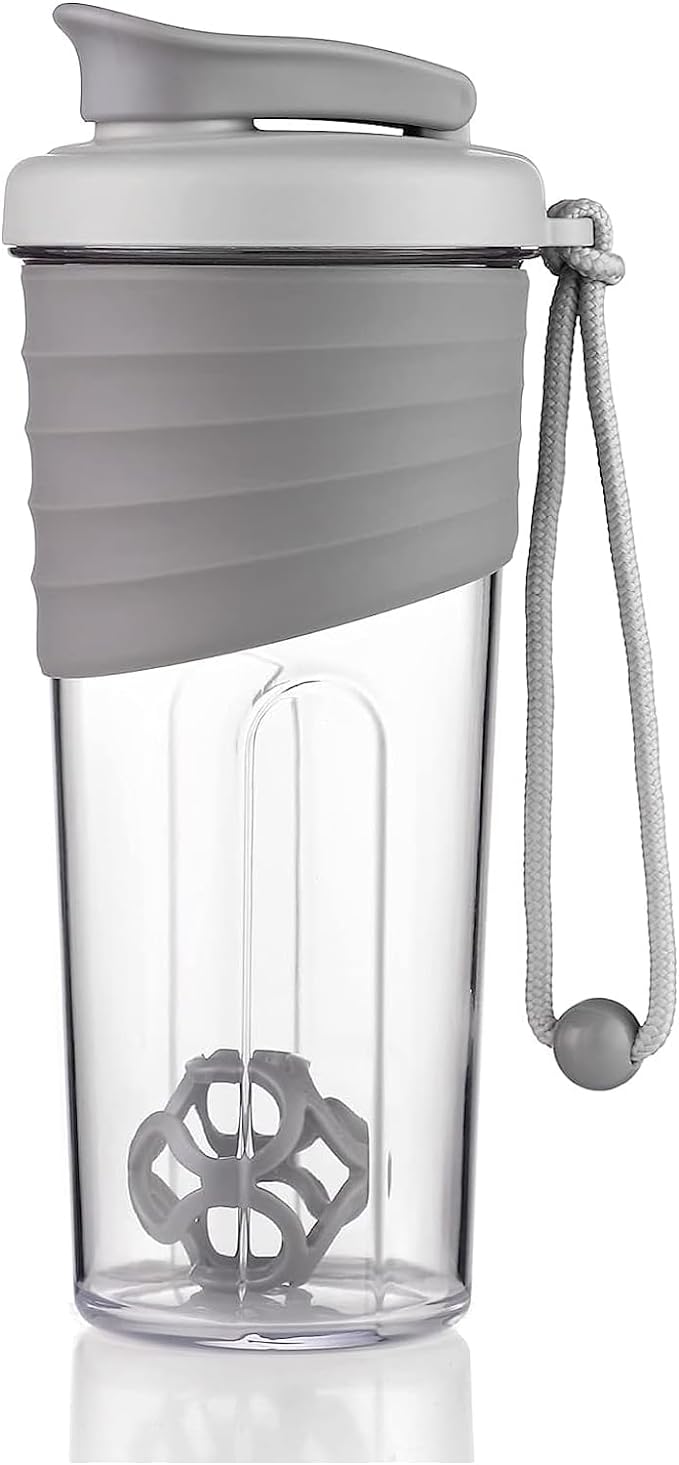 Shaker Bottle for Protein Mixes，24 oz，Protein Shaker Bottles with Whisk Ball, Mixer Bottle, Protein Bottle,Portable Pre Workout Whey Protein Drink Shaker Cup，Gray