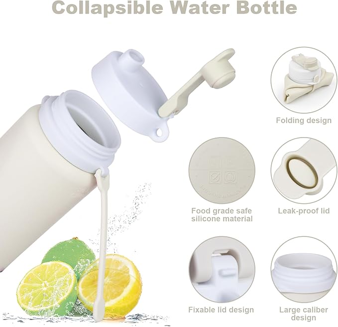 Collapsible Water Bottle, Foldable Water Bottle BPA Free Reusable Lightweight Leak-Proof Travel Silicone Water Bottle for Travel, Gym, Hiking, Office, Camping