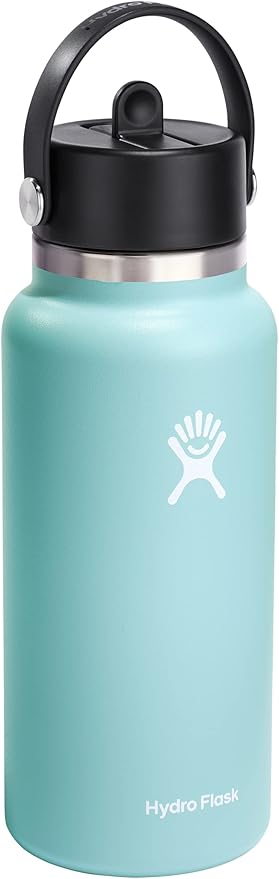 HYDRO FLASK Wide Mouth vacuum insulated stainless steel water bottle with leakproof closeable straw lid for cold water drinks, sports, travel, car and school