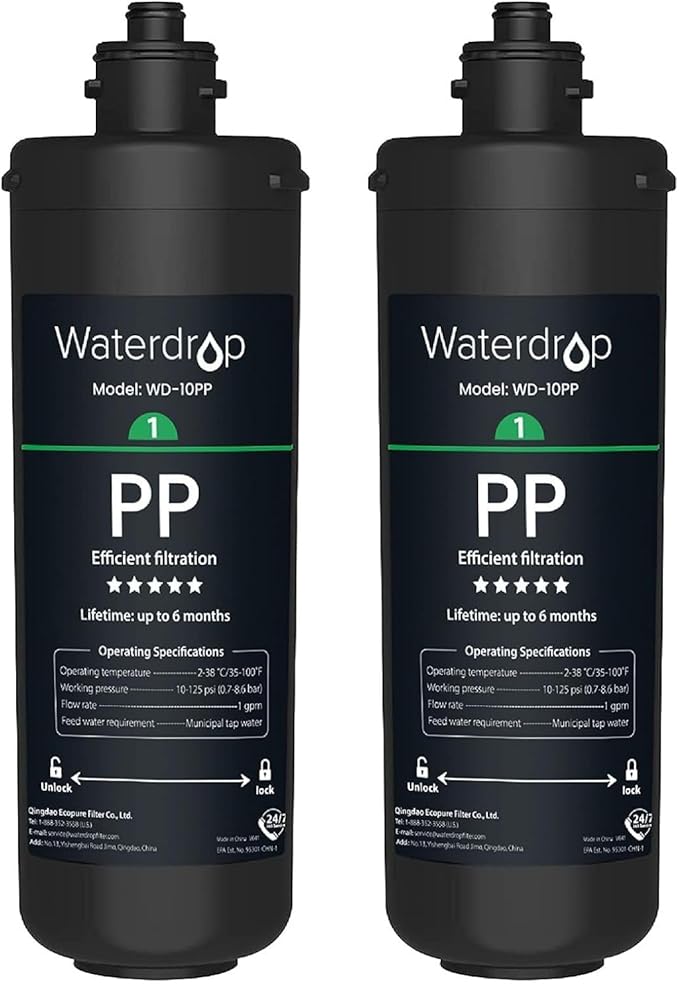 Waterdrop WD-10PP Under Sink Water Filter, Replacement for Waterdrop TSA & TSB &TSB-CM 3-stage Under Sink Water Filter System, Pack of 2