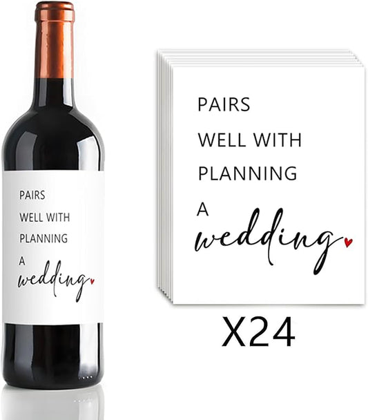 24 Pcs Funny Engagement Wine Label Pairs Well With Planning a Wedding Wine Bottle Stickers Engagement Gift Wine Bottle Labels Engagement Gift for Couples Newly Her Him