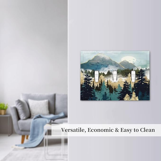 Boho Mountain Forest Abstract Sunset Sunrise Sun 3 Gang Light Switch Covers Triple Toggle Wall Plate Decorative Switchplate Electrical Faceplate for Country Bathroom Bedroom Decor