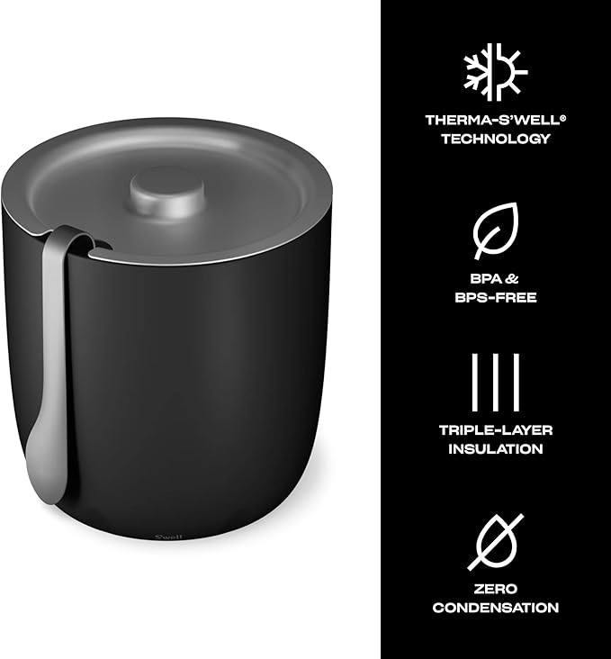 S'well Ice Bucket with Tongs, 68 oz, Onyx