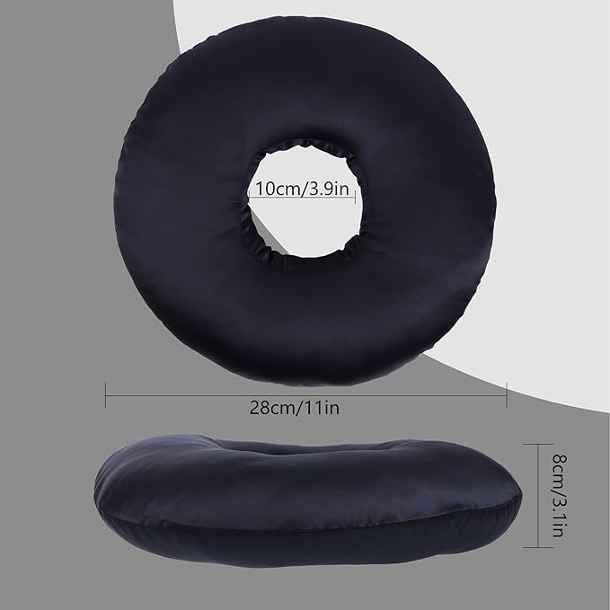 Ear Piercing Pillow for Side Sleepers - CNH Pillow with Ear Hole for Pain Relief, Pressure Sores & Inflammation - Donut Earring Pillow for Sleeping, Headphones & Tinnitus Support (Black)