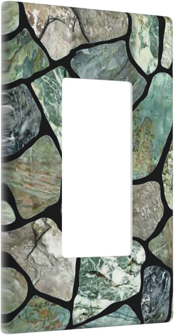 Green Stone Texture Single Rocker Light Switch Wall Plate Cover Decorative 1-Gang for Outlet Room Bathroom Bedroom Home Kitchen One Decora Receptacle Polycarbonate Power Gear 4.5" x 2.76"