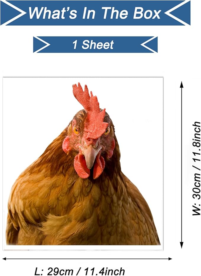 Funny Chicken Wall Decals Vinyl Hen Looking Wall Mural Stickers Peel and Stick Funny Wall Art Decals for Kitchen Bedroom Playroom Game Room Farm Barn Funny Car Sticker