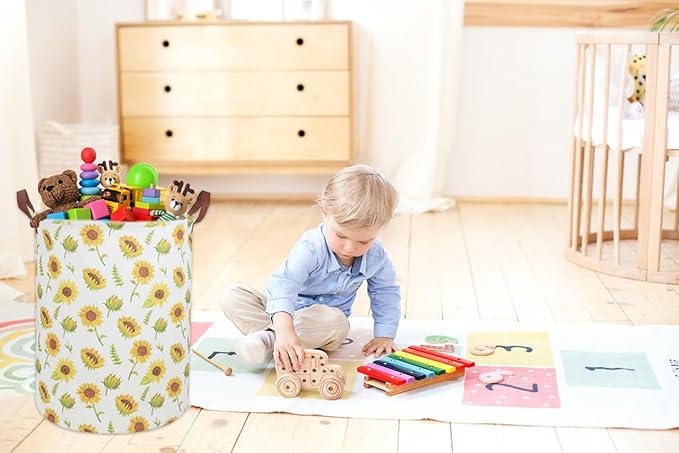 Girls Laundry Hamper,Sunflower Laundry Basket Collapsible Girls Storage Baskets for Home Decor,Office,Toy Organizer,(Sunflower)