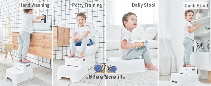 BlueSnail Double up Step Stool for Kids, Anti-Slip Sturdy Toddler Two Step Stool for Bathroom,Kitchen and Toilet Potty Training(Gray)