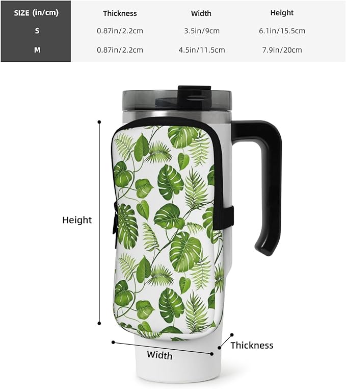 Water Bottle Pouch for Stanley Cup 40oz 30oz,Personalized Gym Purse for Men Women, Tumbler Pouch with Versatile Pocket Water Bottle Bag for Cards, Keys, Phone Botanical Leaf