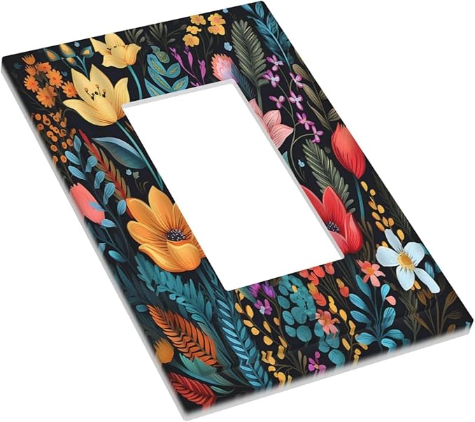 Boho Floral Vintage Flower Leaves Rustic Wildflower Plants 1 Gang Rocker Light Switch Covers Single Decora Outlet Wall Plate Decorative Switchplate Faceplate GFCI for Country Bathroom Bedroom Decor