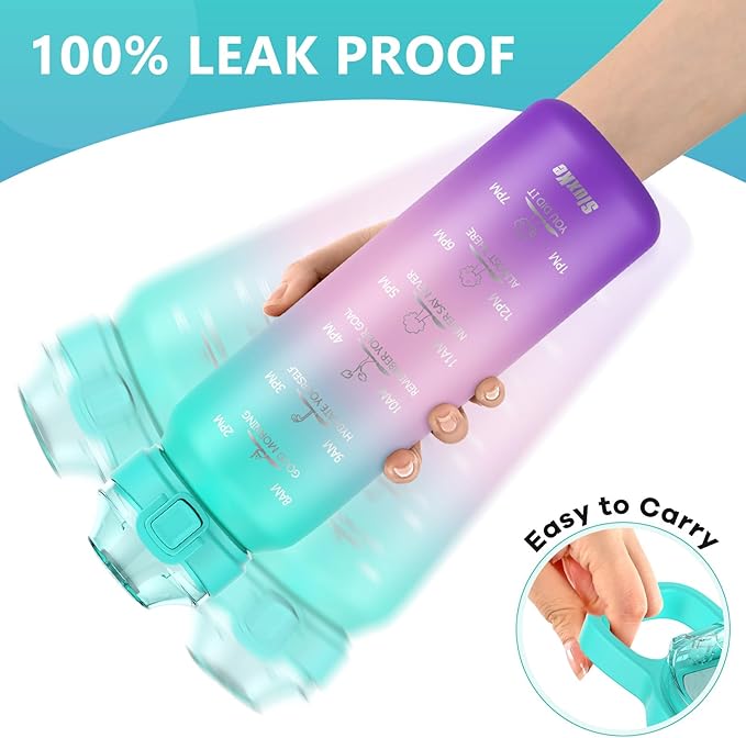 Sports Water Bottle 18/10 Stainless Steel 32oz with 2Lids, 1000ml Insulated Water Bottle Double Walled with Handle, Metal Canteen Keep Cold 48H Hot 24H for Men, Women & Kids