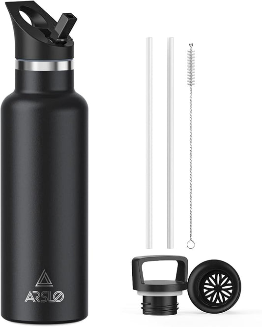 Stainless Steel Double Wall Water Bottles 20oz, Vacuum Insulated Bottle With Straw Lid, Insulated Water Bottle Keeps Water Cold for 24 Hours, Hot for 12 Hours, Hiking, Sports