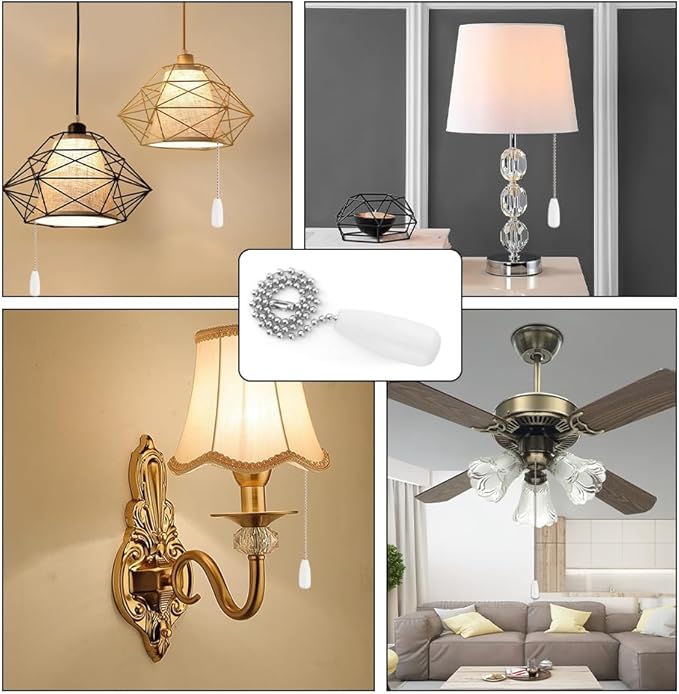 12Pcs White Ceiling Fan Pull Chain,Fan Pull Chain Extension,Pull Chain Extension,Ceiling Fan Pull Chain Extender,Pull Chain Light Fixture,Fan Chains Extensions,Pull Chains for Ceiling Fans and Lights