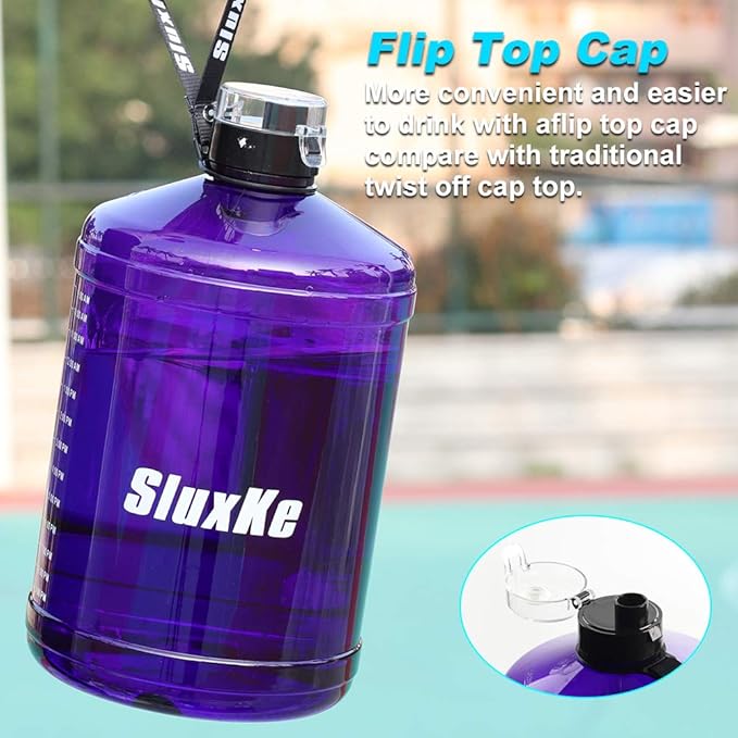 Gallon Big Water Bottle with Handle, 128oz Leakproof BPA Free Fitness Sports Water Bottle with Motivational Time Marker & Wide Mouth Ensure You Drink More Water