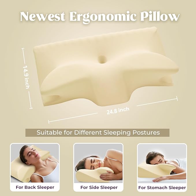 Cervical Pillow for Neck Pain Relief, Cooling Contour Memory Foam Pillows Support Odorless Ergonomic Neck Pillow Adjustable Orthopedic Bed Pillow for Side Back Stomach Sleeper with Pillowcase