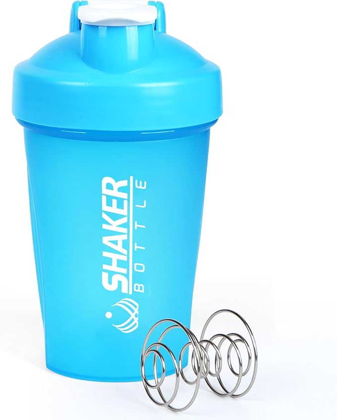 Shaker Bottle, 400ml Small Protein Shaker Cup with Mixing Ball for Smooth blending, Leak-Proof GYM Workout Water Bottles for protein& Smoothie Shake，Bpa Free (13oz / Blue)