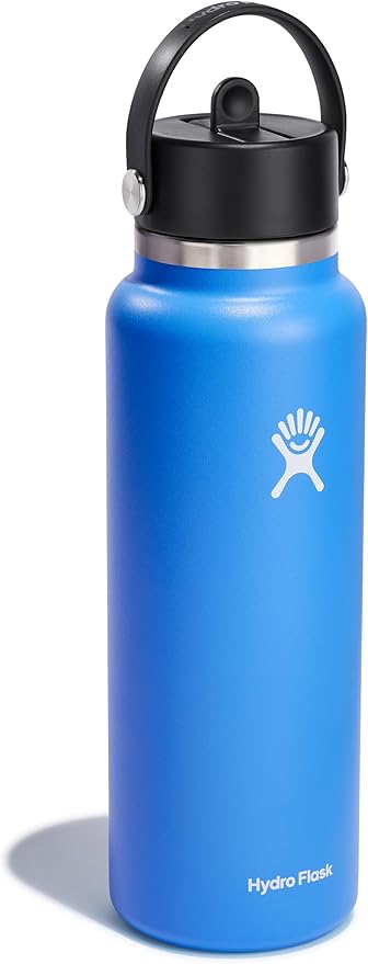HYDRO FLASK Wide Mouth vacuum insulated stainless steel water bottle with leakproof closeable straw lid for cold water drinks, sports, travel, car and school