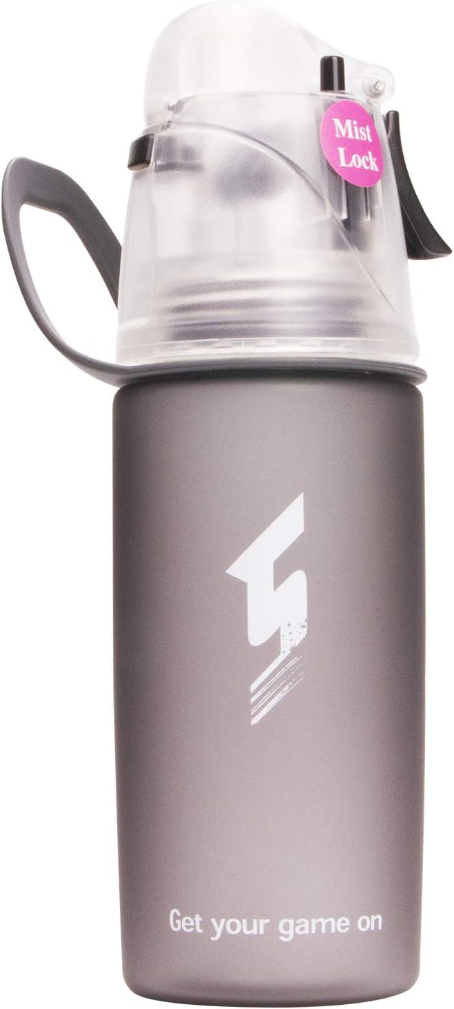 Misting Water Bottle, Spray Mist Sports Bottle for Outdoor Sport Hydration and Cooling Down, BPA-Free Misting Water Bottle with Unique Mist Lock Design (Black-16oz)