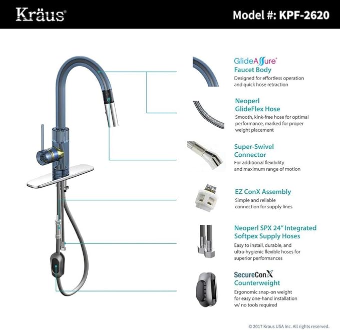 Kraus Oletto Spot Free Stainless Steel Dual Function Kitchen Faucets with Pull Down Sprayer, KPF-2620SFS