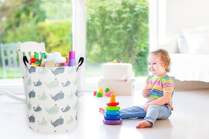 Kids Laundry Hamper,Whale Laundry Basket Collapsible Girls Storage Baskets for Home Decor,Office,Toy Organizer,(Whale)