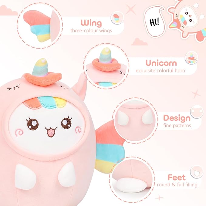 Cute Plush Unicorn Cat Stuffed Animal Pillow, 8" Soft Kawaii Kitten Plushie with Unicorn Outfit Gift for Kids