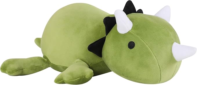 SQEQE Weighted Dinosaur Plush, Anxiety Stuffed Animals, Dinosaur Plushie Dino Throw Pillows for Kids Adults Green 9.8 Inch, 0.8 lbs
