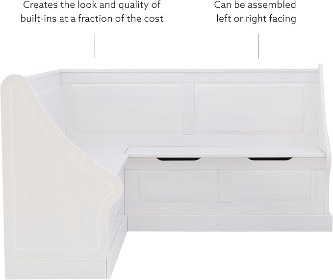 Linon Harris White Corner Breakfast Nook - Nook Only, Table is NOT included! 20.88D x 61.88W x 36.63H in
