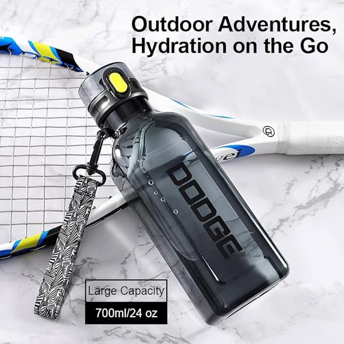 Sports Square Water Bottle 24 oz Reusable Drinking Bottle Portable Leakproof BPA-Free Plastic Water Bottles for Travel Picnic Gym Camping School(Black)