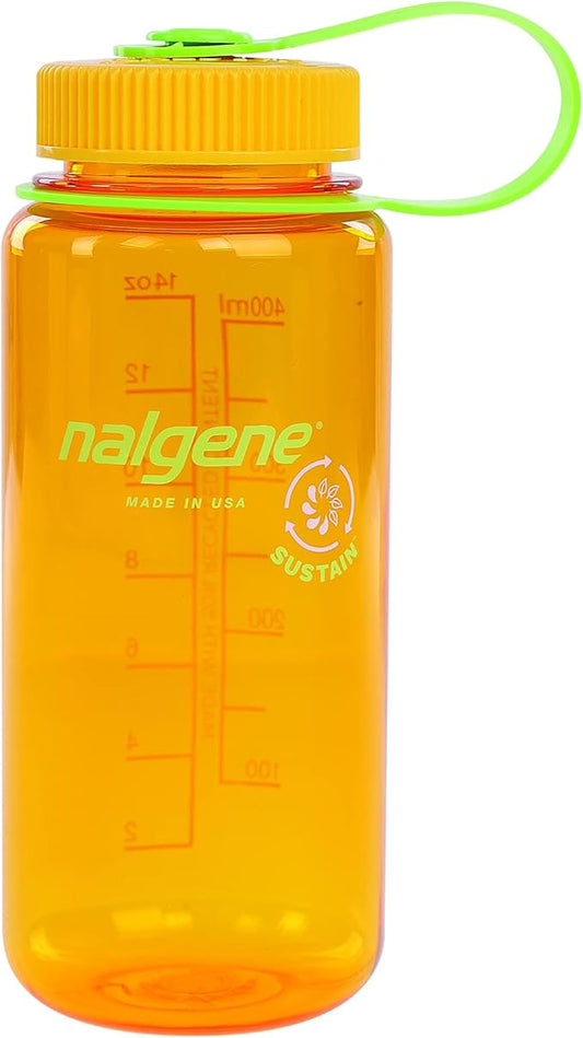 Nalgene Sustain Tritan BPA-Free Water Bottle Made with Material Derived From 50% Plastic Waste, 16 OZ, Wide Mouth, Clementine
