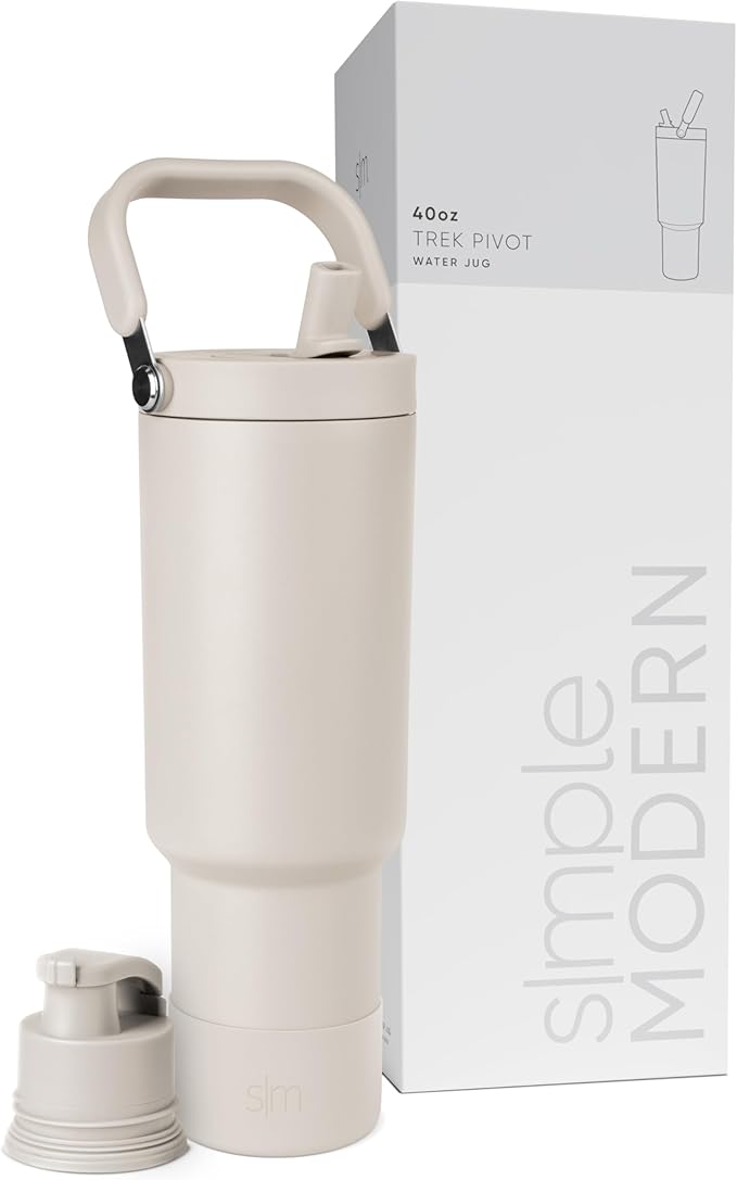 Simple Modern Trek Pivot | 40oz Flip Straw Tumbler with Handle | Water Bottle & Boot | Interchangeable Straw & Chug Lids | Insulated Stainless Steel Jug | Gym Sports Outdoors | Almond Birch