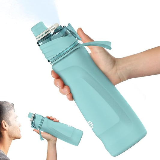 Misting Water Bottle, 24oz Insulated Water Bottle, 2-in-1 Mist & Sip Stainless Steel Water Bottles, Thermo for Hot Drinks/Cold Drinks, Sports Water Bottle for Hiking, Running, Gym, Teal Blue
