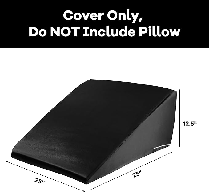 HOMBYS Satin Bed Wedge Pillow Cover Silky & Smooth Wedge Pillowcase 1 Pack 24x24x12, Soft & Breathable, Removable & Machine Washable-Zipper Design (Pillow Not Include), Black