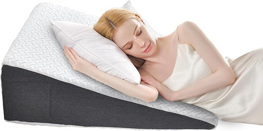 Cosmoluxe Extra Large (33x31x12) Bed Wedge Pillow with Cooling Memory Foam Top, Triangle Pillow for Acid Reflux, Heartburn, Snoring, and GERD Relief, Headboard Wedge to Reduce Neck and Back Pain