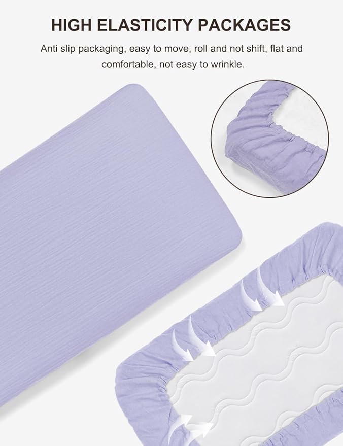 Purple Bassinet Mattress Sheets Girls, 32"x16" Muslin Bassinet Fitted Sheets for Rectangle, Oval, Hourglass Bassinet Mattress, Moses Basket Sheets (46B-02)