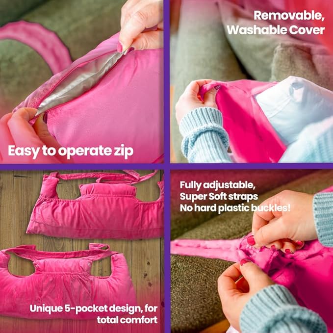 Mastectomy Pillow Post Op Pillow for Breast Surgery Recovery | Choose The Color for You | Hand Ice-Pack Pockets | Converts to Cloud Soft Cushion (Fuchsia Elegance)