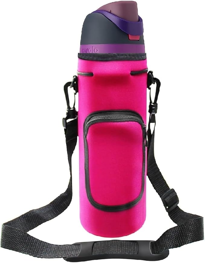 Neoprene Carrier Water Bottle Insulation Sleeve,Waterproof, Anti-Slip, Anti-Scratch Pouch with Shoulder Strap, fit for Owala Insulated Stainless Steel Water Bottle (Rose Red, for 24 oz)