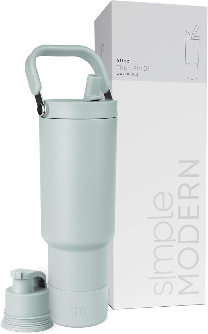 Simple Modern Trek Pivot | 40oz Flip Straw Tumbler with Handle | Water Bottle & Boot | Interchangeable Straw & Chug Lids | Insulated Stainless Steel Jug | Gym Sports Outdoors | Sea Glass Sage