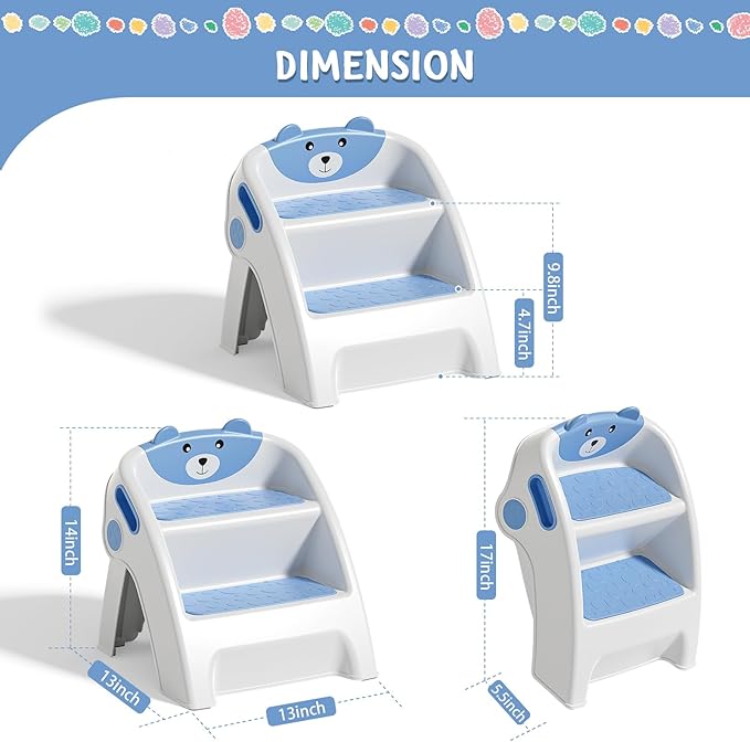 Toddler Step Stool for Bathroom Sink and Potty Training Durable Anti-Slip,Anti-Tip A-Frame,10-Second Assembly, 2-Step Potty Stool with Wide Steps,CPC Certified for Safe and Kids Easy Hand Washing